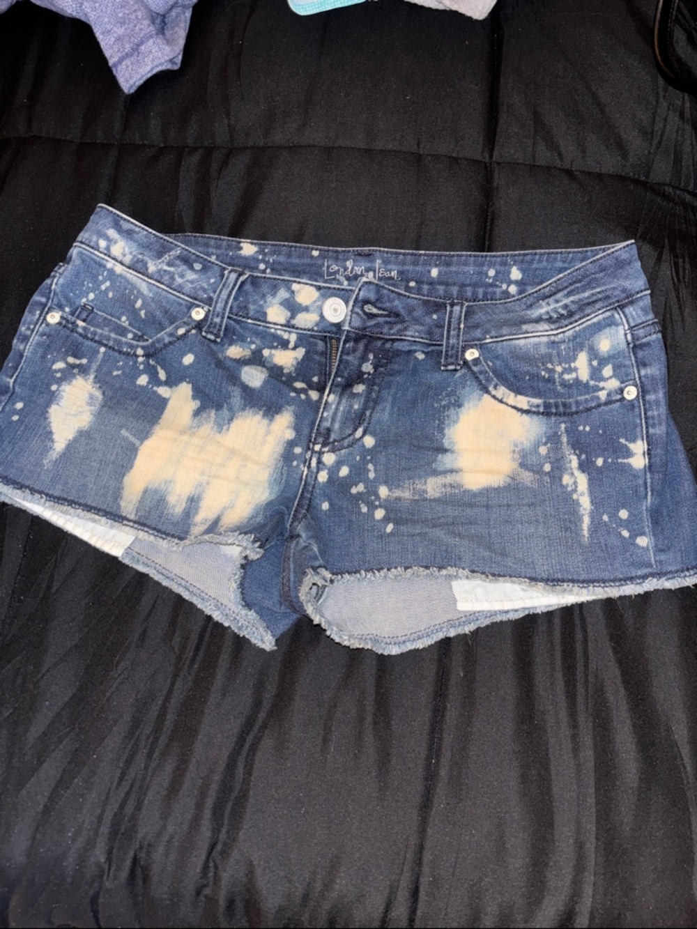 LONDONJEAN Dark Blue Bleached Denim Cutoff Shorts